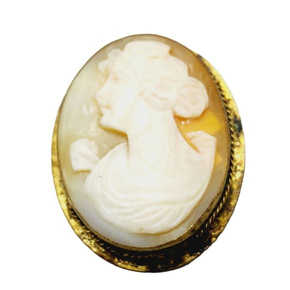 Vintage Brass and Shell Cameo Brooch (A1336) - Picture 1 of 3
